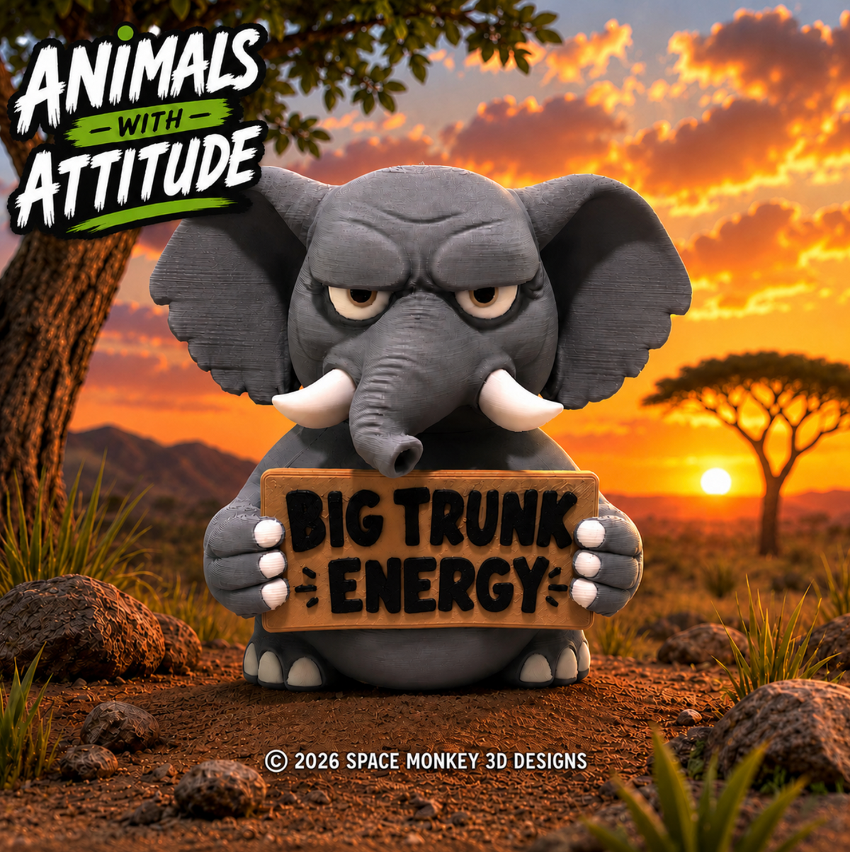 Big Trunk Energy Grumpy Elephant