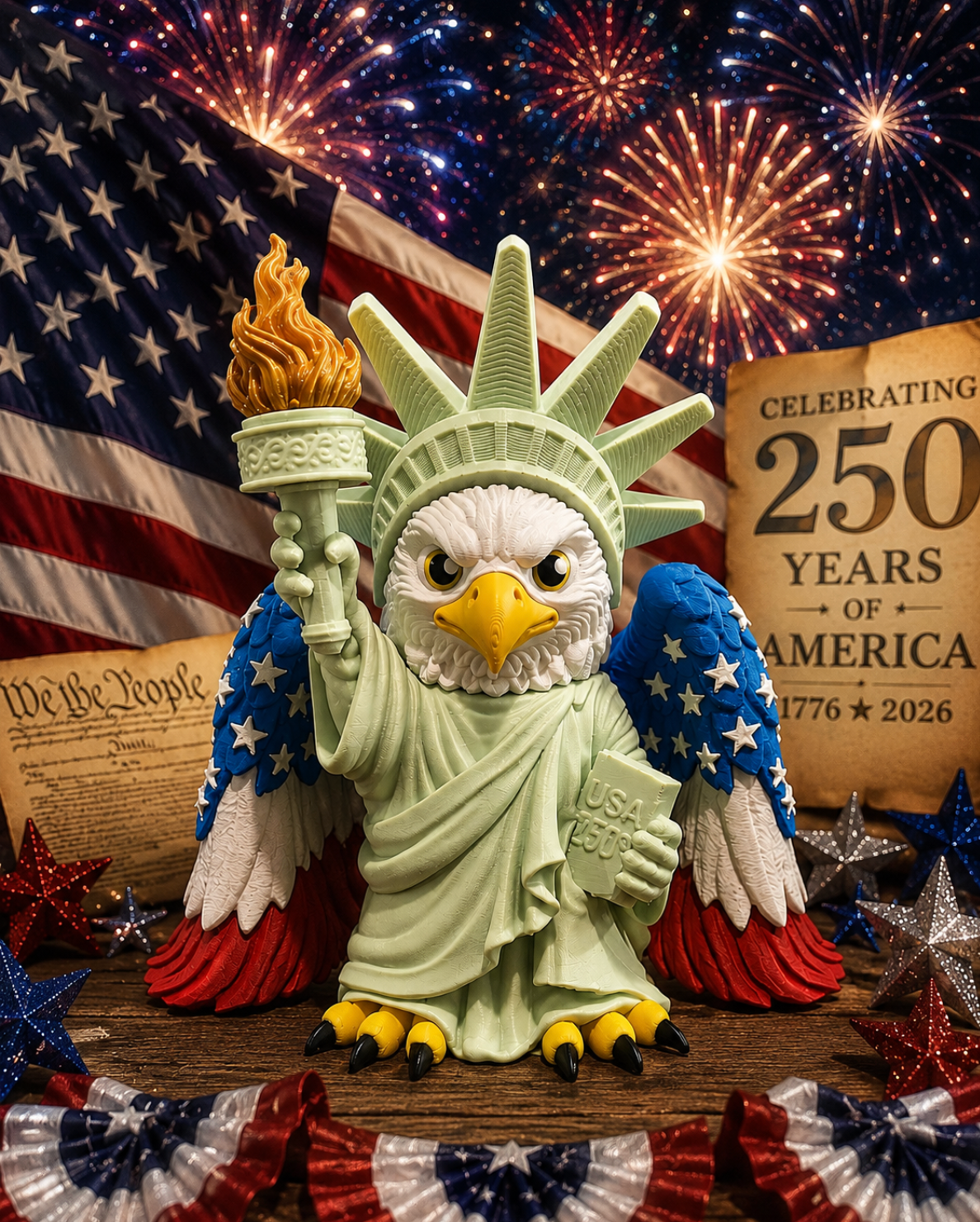 USA 250 Patriotic Eagle | Flag Wings + Torch Display Statue