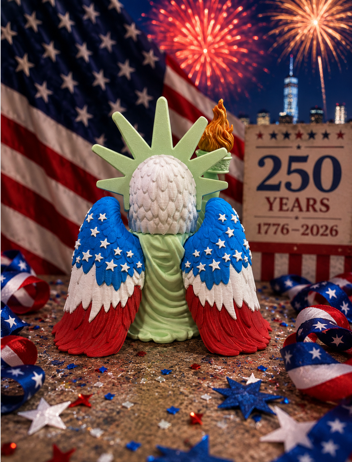 USA 250 Patriotic Eagle | Flag Wings + Torch Display Statue
