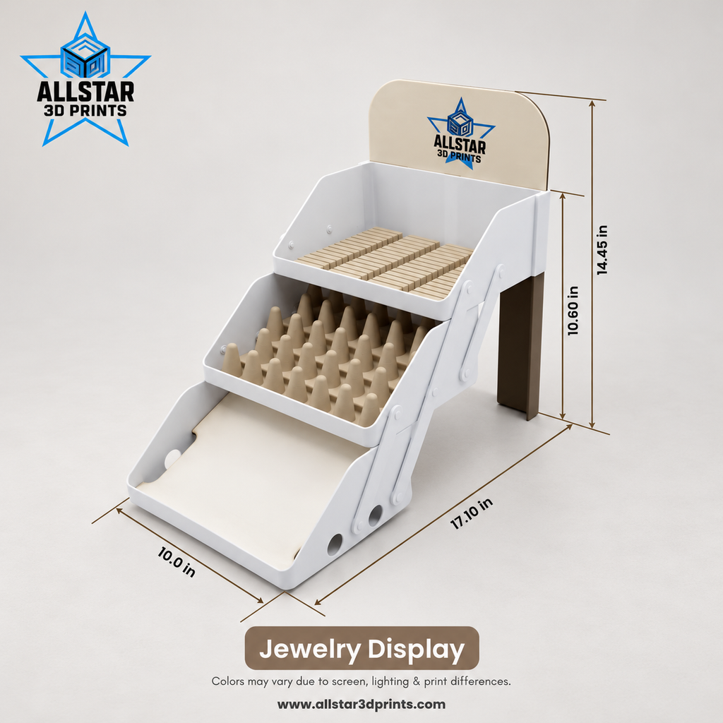 AllStar Jewelry display dimension diagram with sign topper