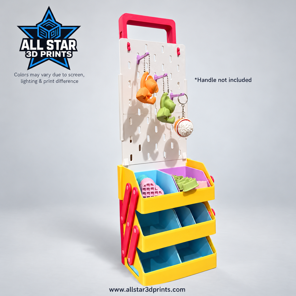Mini collapsible display complete set with pegboard and baskets; carry handle not included