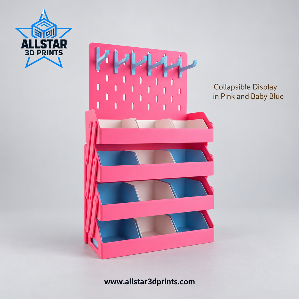 All Star 3D Prints portable collapsible display in pink and baby blue