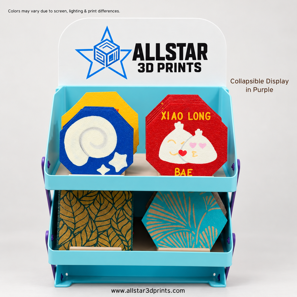 AllStar Front view with example hexagonal coasters