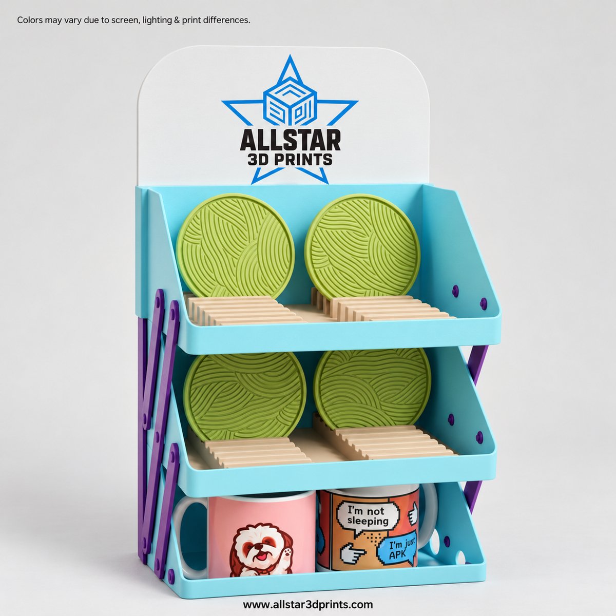 AllStar Collapsed display holding example coasters and mugs